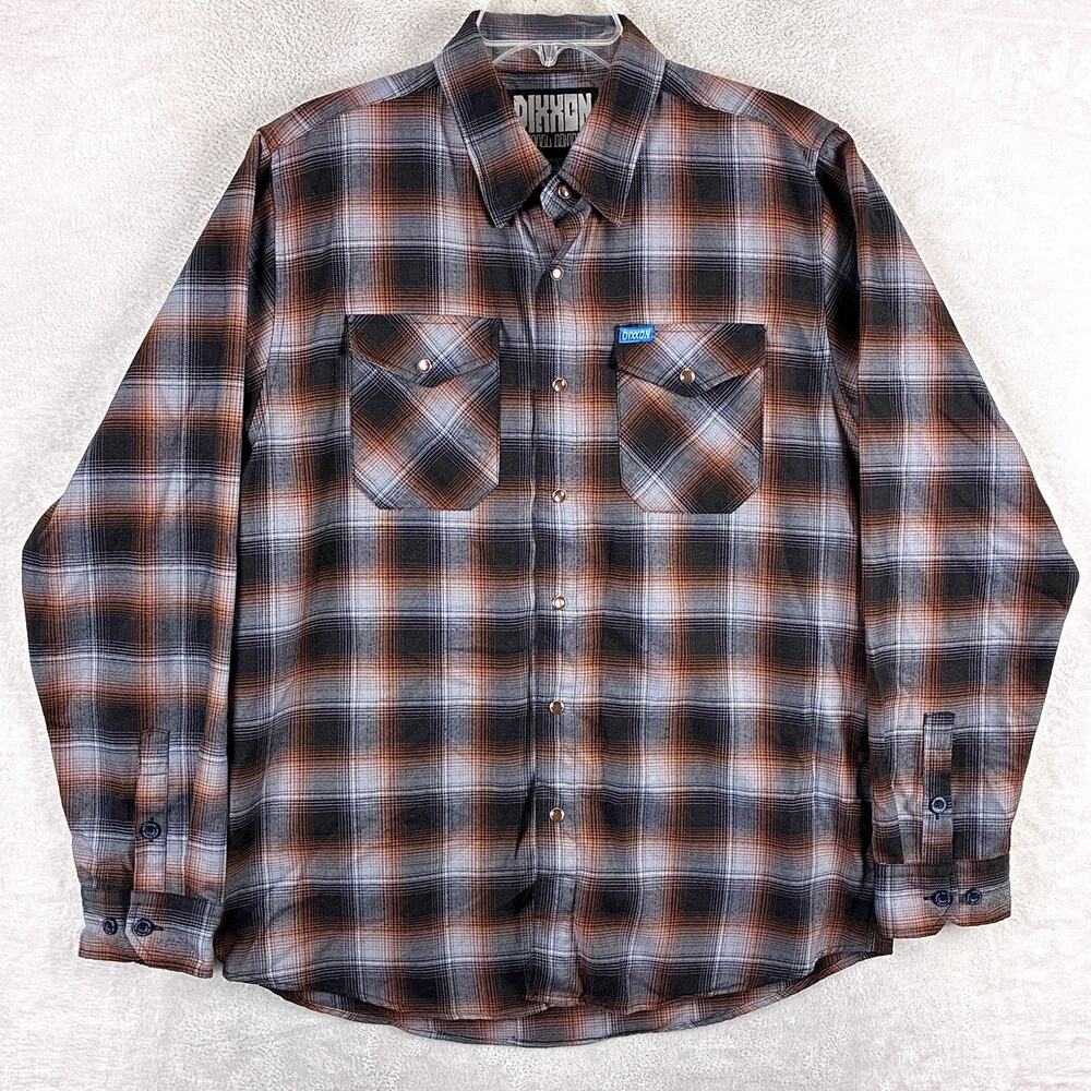 Dixxon Flannel Co Shirt Men L Black Brown Shadow Plaid Patina Pearl Snap Western